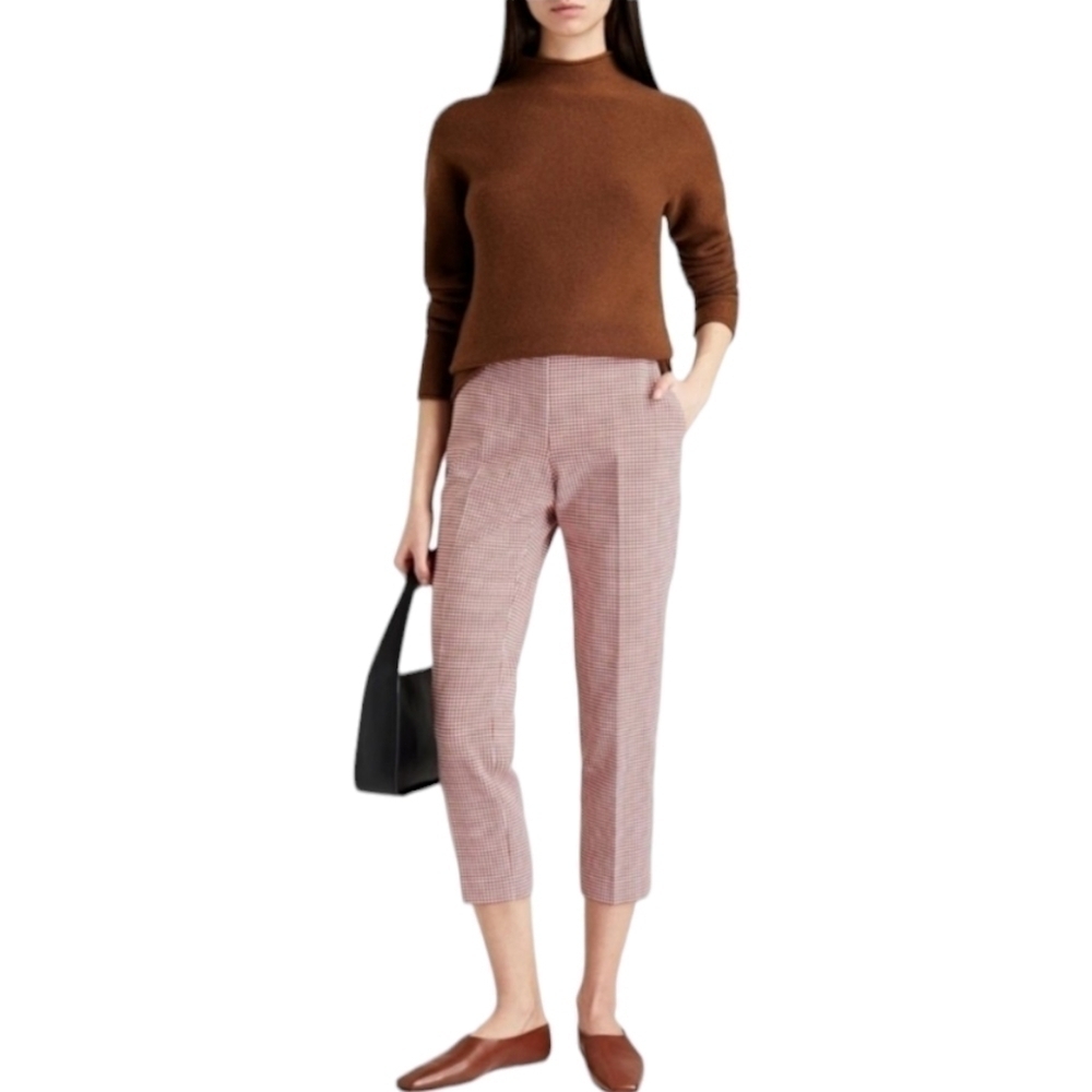 Theory Treeca Cropped Houndstooth Pants, Size 10, Red | White, NWT